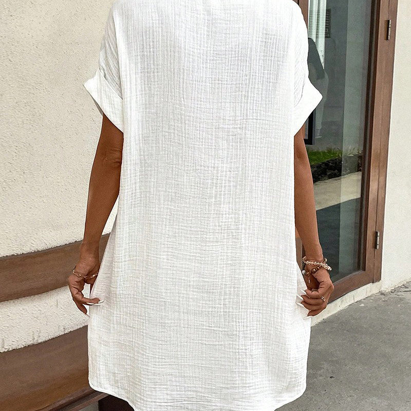 Robe Boutonnée En Lin Avec Poches