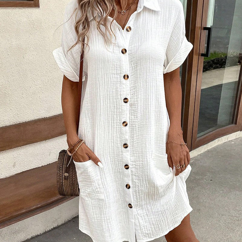 Robe Boutonnée En Lin Avec Poches
