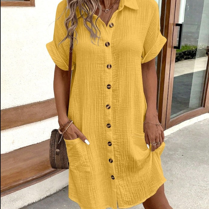 Robe Boutonnée En Lin Avec Poches