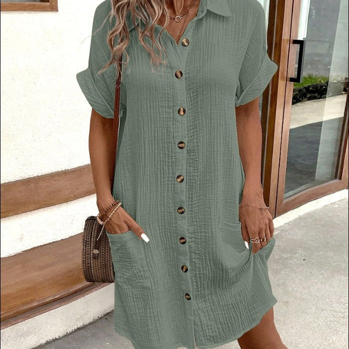Robe Boutonnée En Lin Avec Poches