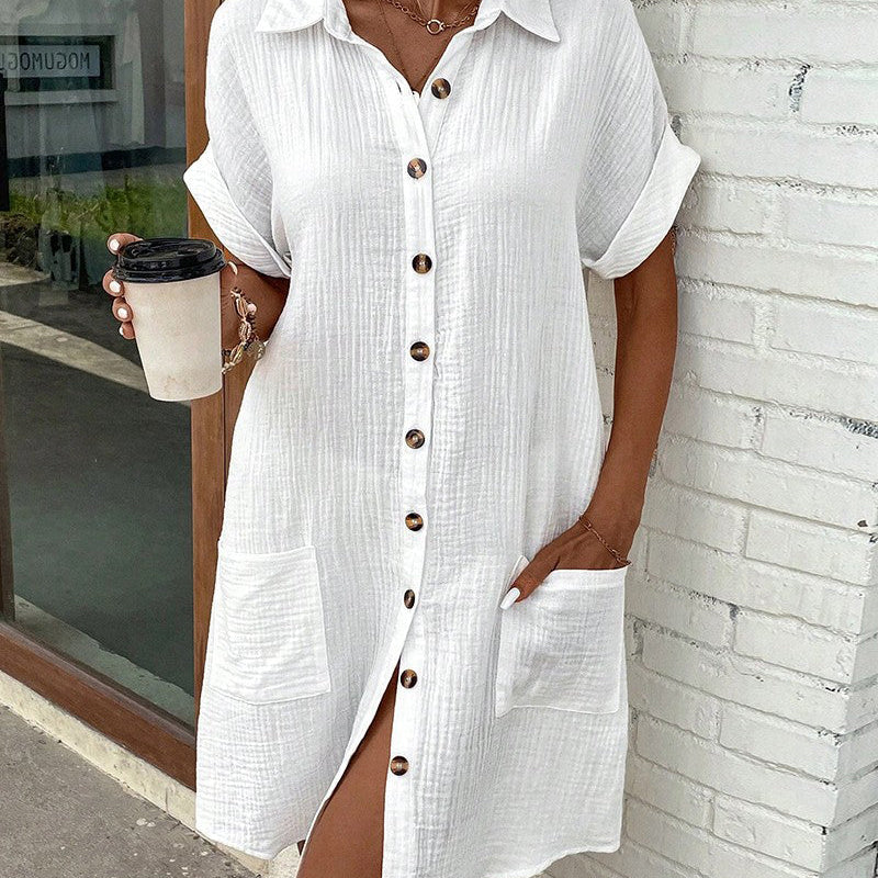 Robe Boutonnée En Lin Avec Poches