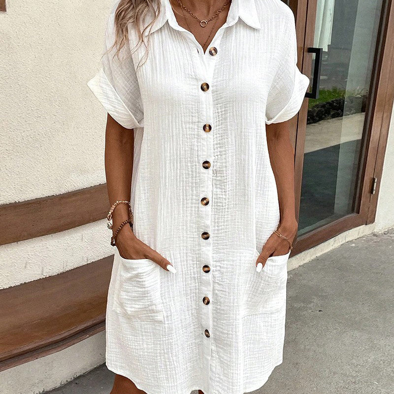 Robe Boutonnée En Lin Avec Poches