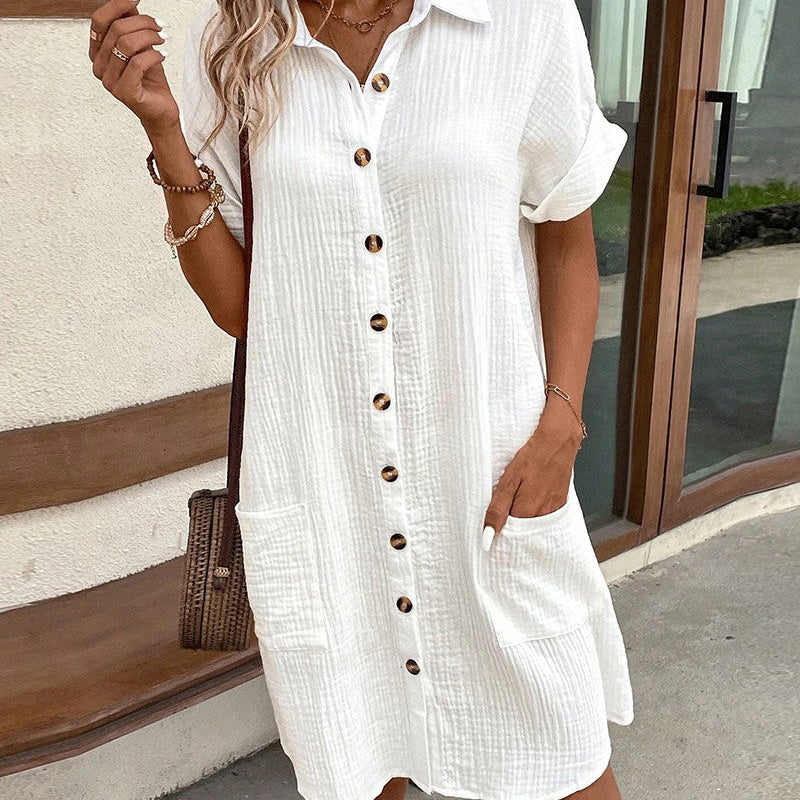 Robe Boutonnée En Lin Avec Poches