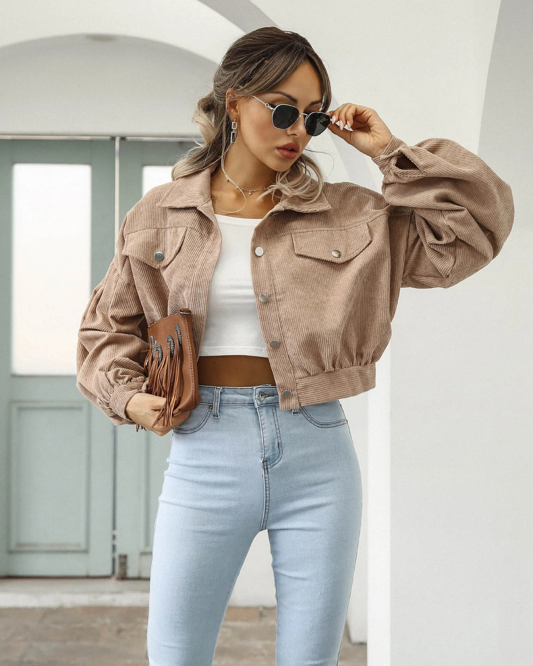 Velour Corduroy Cropped Jacket