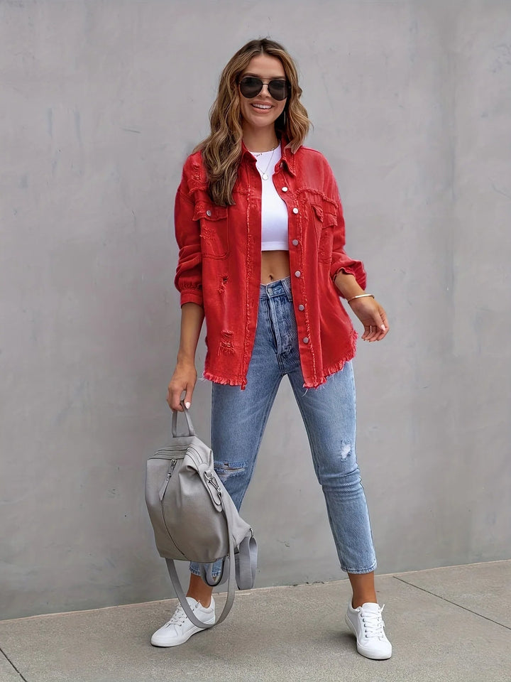 Midtown Distressed Denim Shirt Jacket