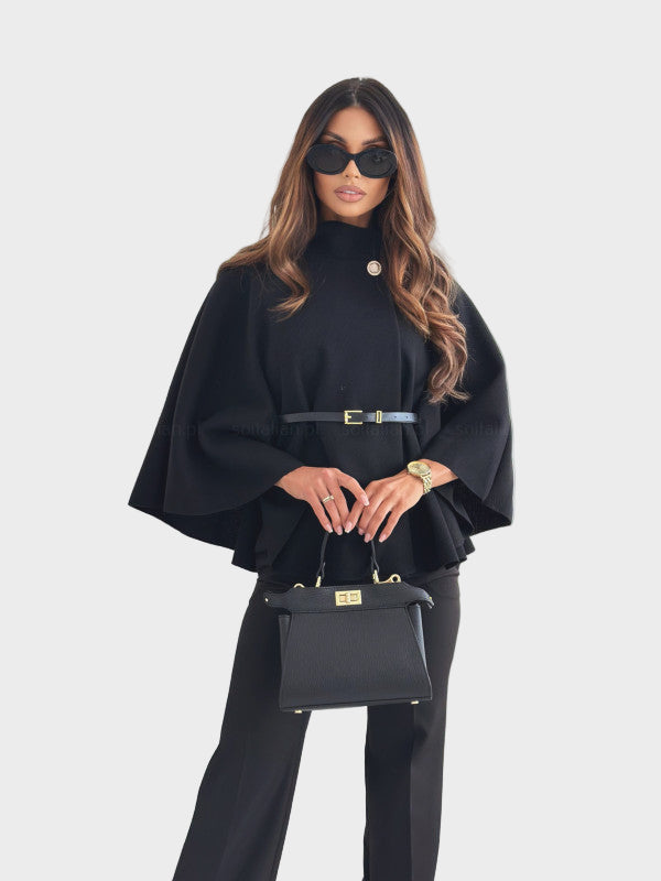 Selviora – Elegant Butterfly Sleeve Belted Jacket