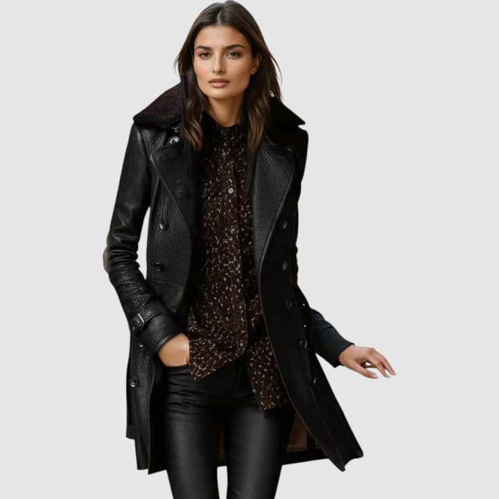 Laura – Elegant 3/4 Leather-Look Coat
