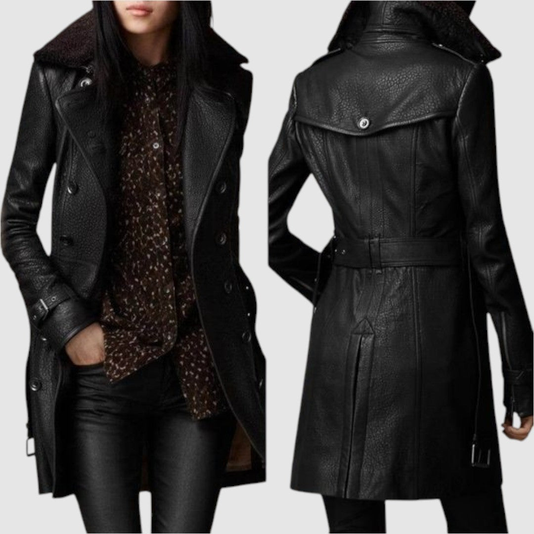 Laura – Elegant 3/4 Leather-Look Coat