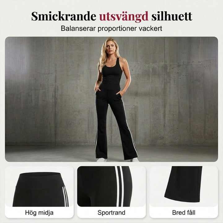 💖 Byxor med hög midja, sidostripe och utsvängda ben