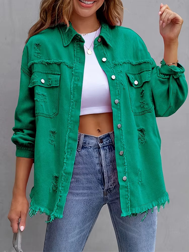 Midtown Distressed Denim Shirt Jacket