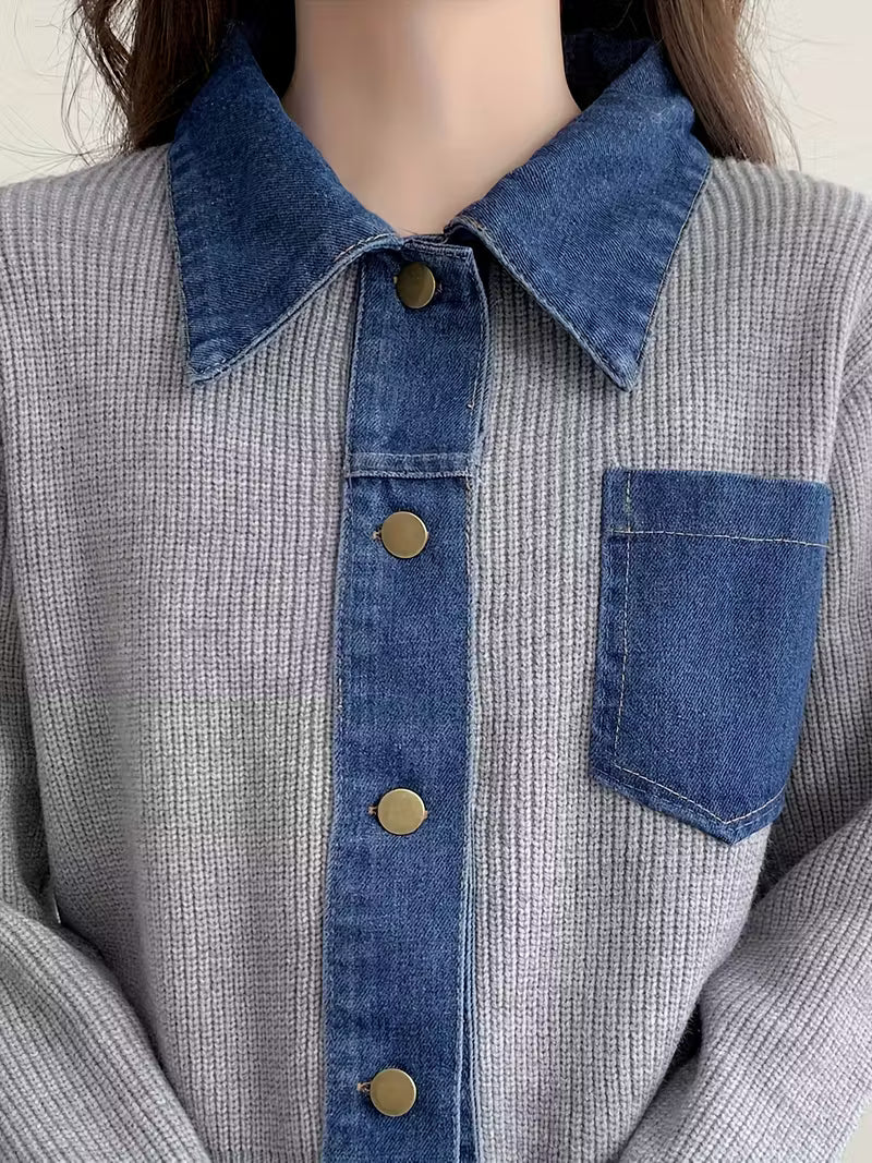 Hollis Contrast Denim Cardigan