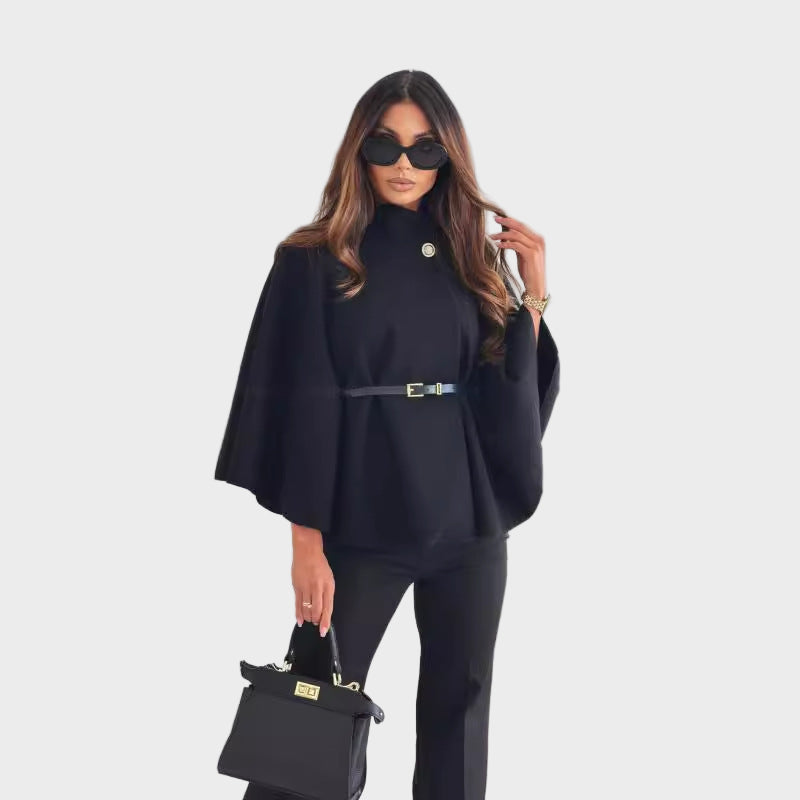 Selviora – Elegant Butterfly Sleeve Belted Jacket