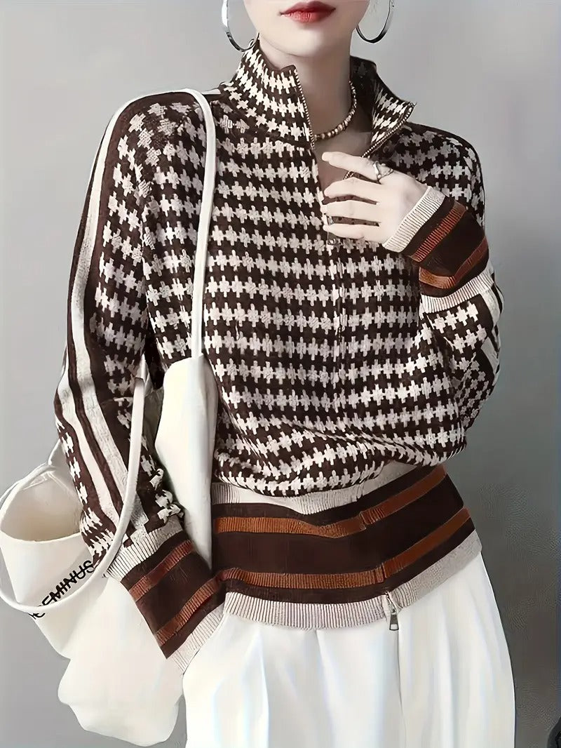 Isabella Houndstooth Zip-Up