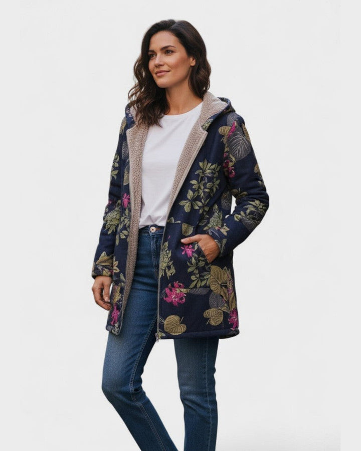 Aurora – Navy Floral Print Coat