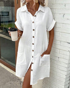Robe Boutonnée En Lin Avec Poches