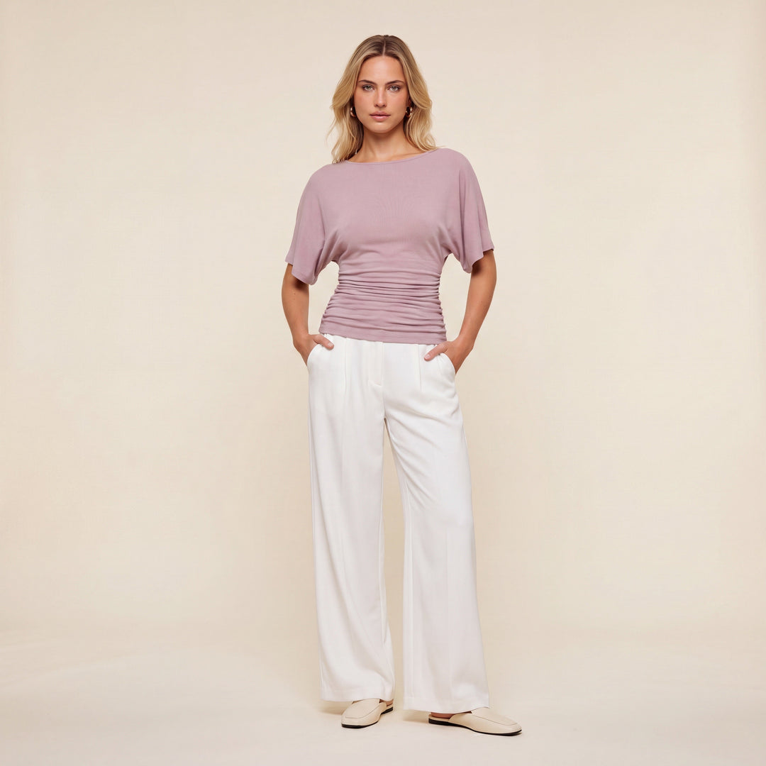 Everyday Ruched Boatneck Batwing Top