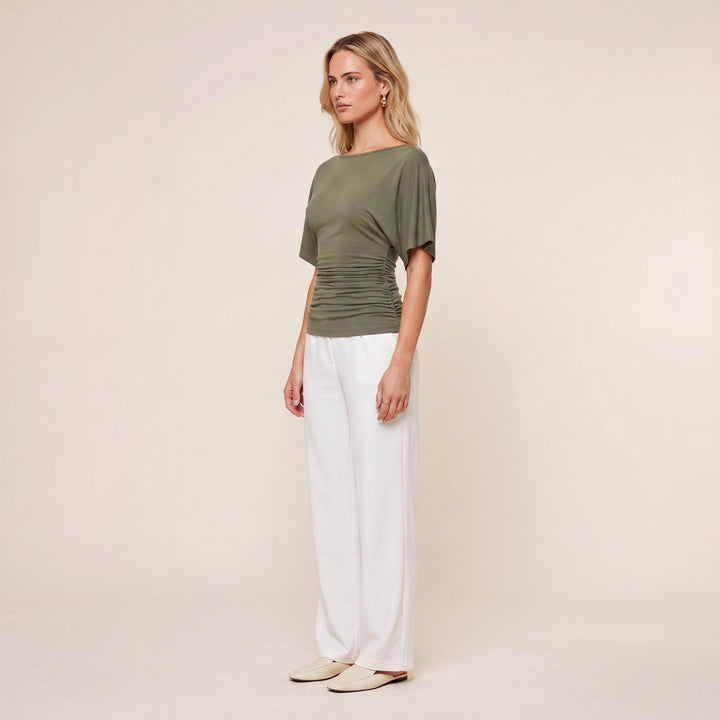 Everyday Ruched Boatneck Batwing Top