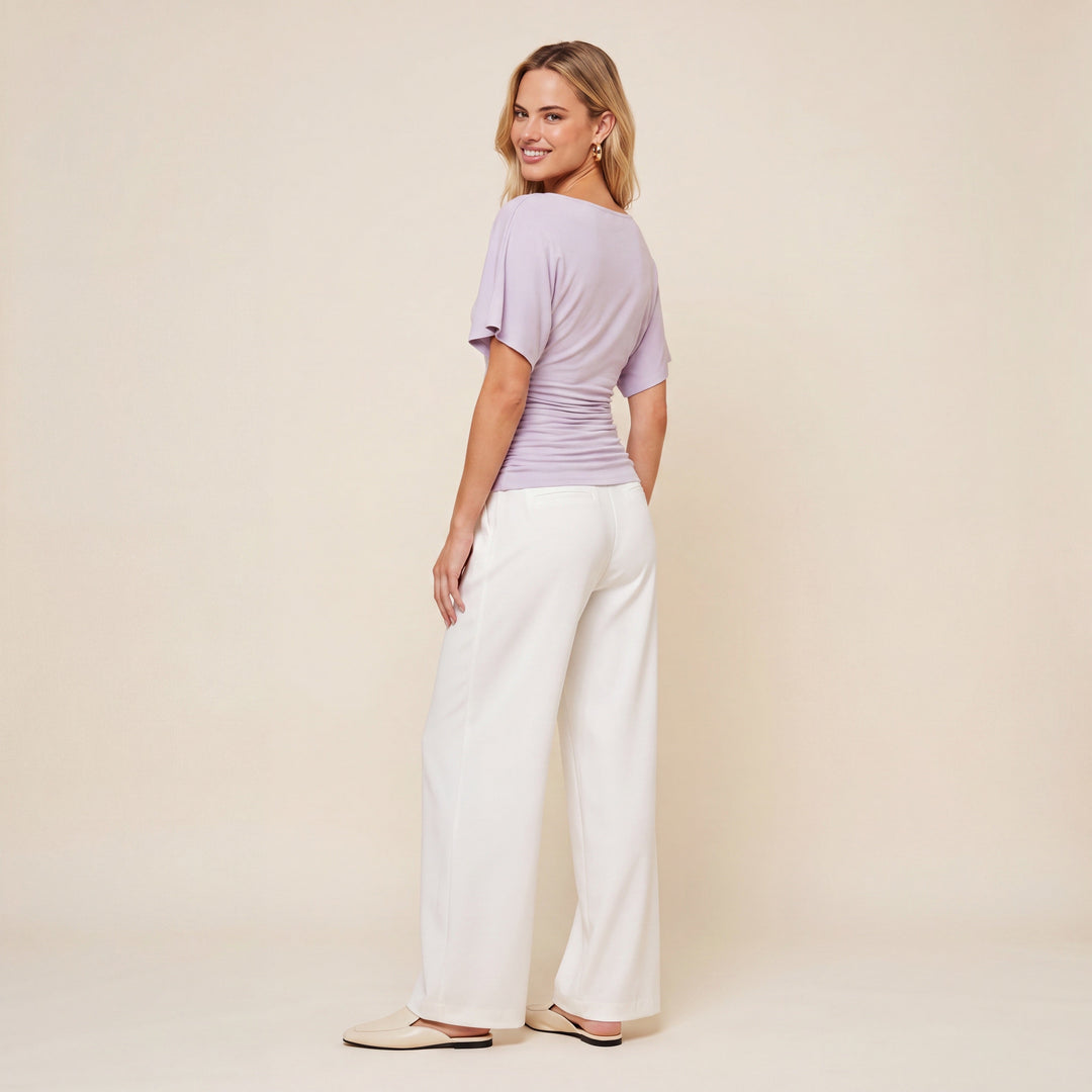 Everyday Ruched Boatneck Batwing Top