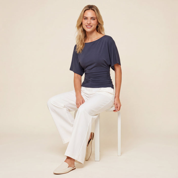 Everyday Ruched Boatneck Batwing Top