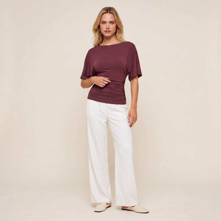 Everyday Ruched Boatneck Batwing Top