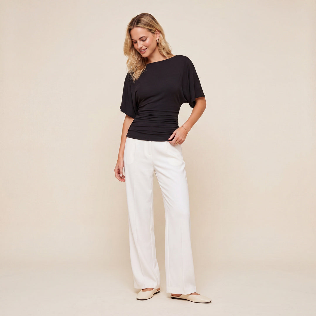 Everyday Ruched Boatneck Batwing Top