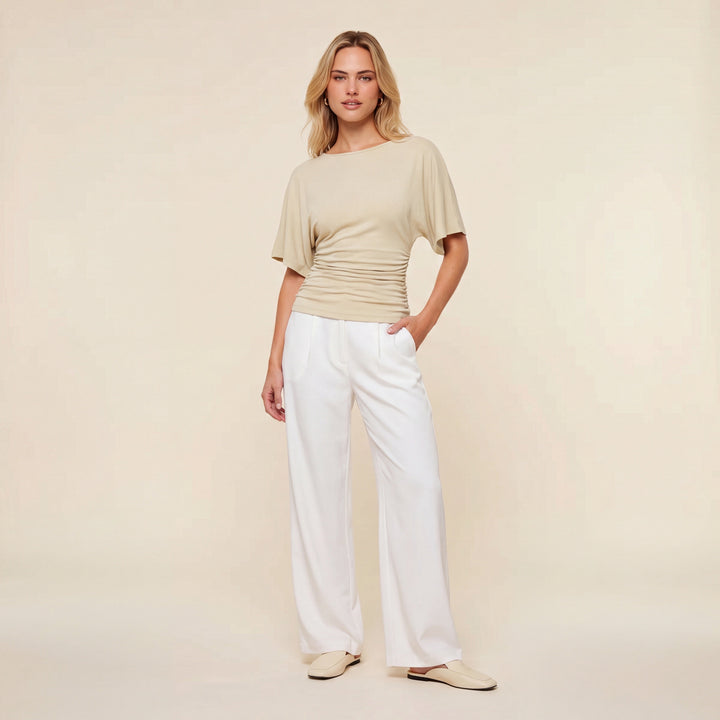 Everyday Ruched Boatneck Batwing Top