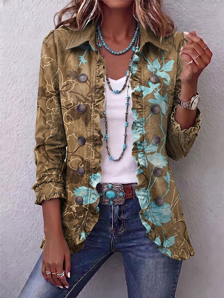 Lilia | Boho Vintage Floral Gradient Ruffle Jacket