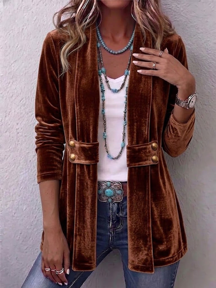 Avery | Vintage Button-Accent Long Sleeve Open-Front Jacket