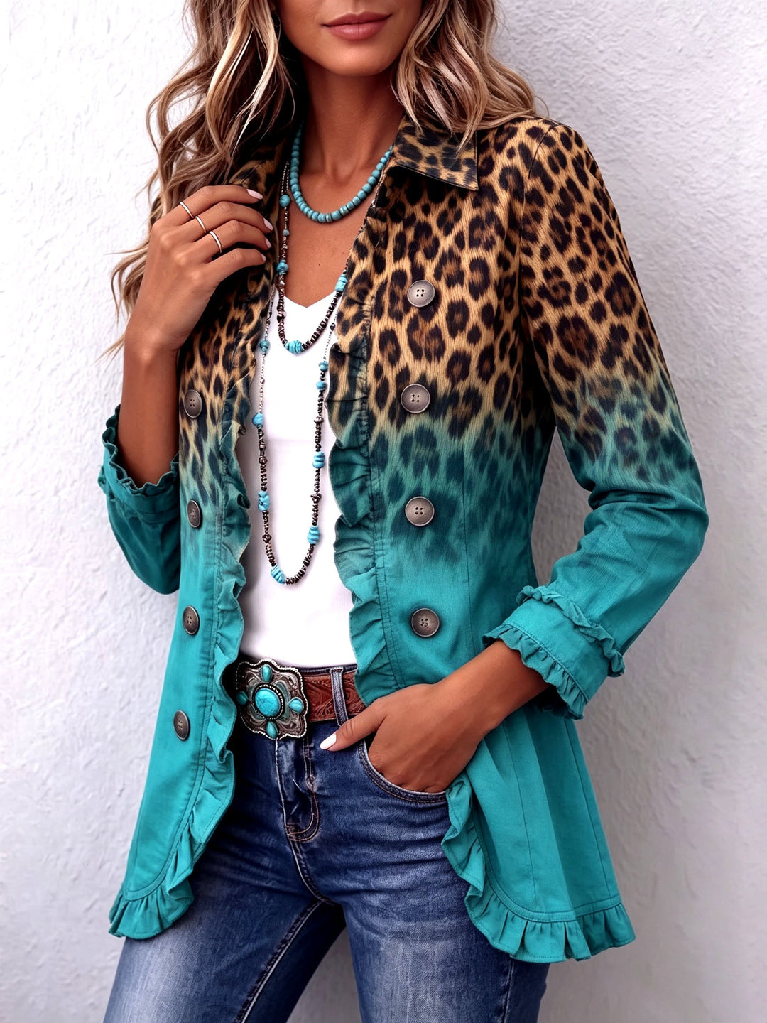 Emma | Leopard Ombré Ruffle Jacket