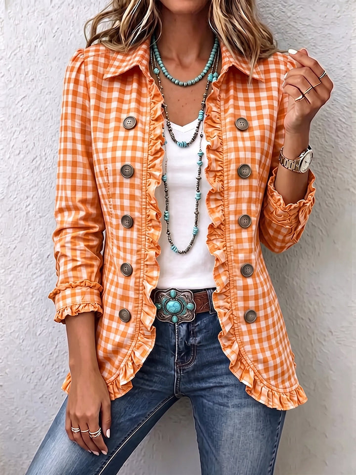 Evelyn | Checked Ruffle Button Jacket
