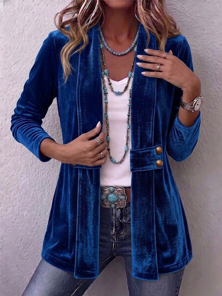 Avery | Vintage Button-Accent Long Sleeve Open-Front Jacket