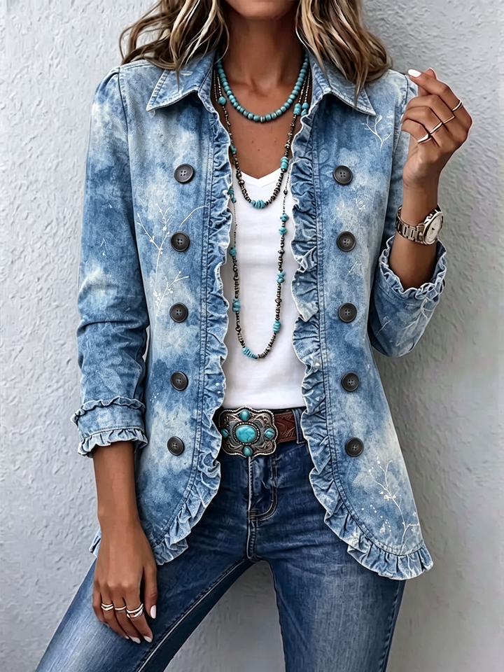 Sofia | Boho Vintage Botanical Print Ruffle Jacket