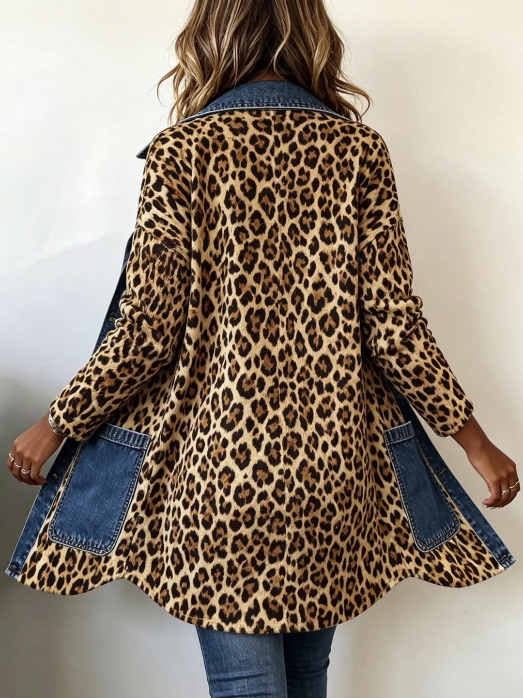 Nora | Leopard Print Contrast Denim Jacket