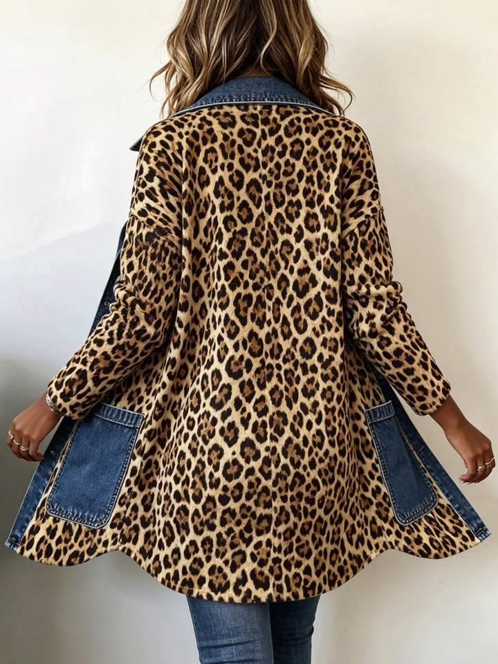 Nora | Leopard Print Contrast Denim Jacket