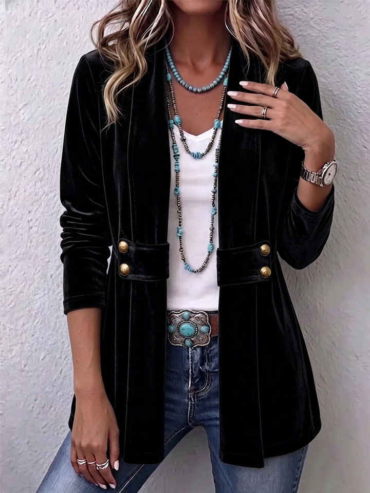 Avery | Vintage Button-Accent Long Sleeve Open-Front Jacket