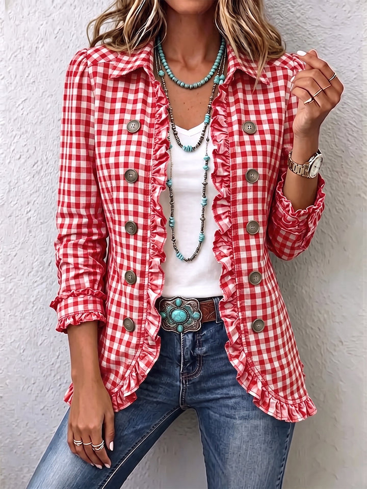 Evelyn | Checked Ruffle Button Jacket