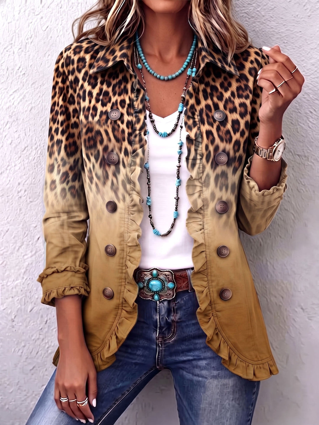 Emma | Leopard Ombré Ruffle Jacket