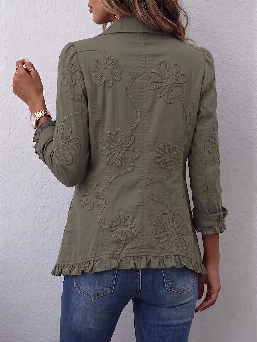 Olivia | Boho-Chic Floral Embroidered Utility Ruffle Jacket