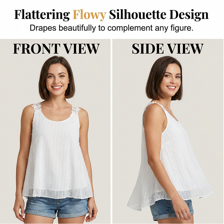 👚 50% OFF NOW! ⏰ Elegant Dot Lace Strap Tank Top – Soft & breathable – Delicate lace straps, flattering fit – perfect for layering or summer chic 🌸